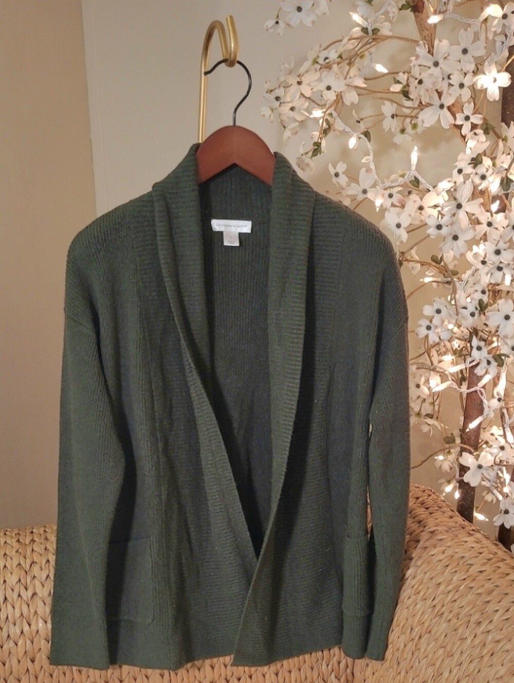 Christopher & Banks Olive Green Open-Front Shawl Collar Cardigan